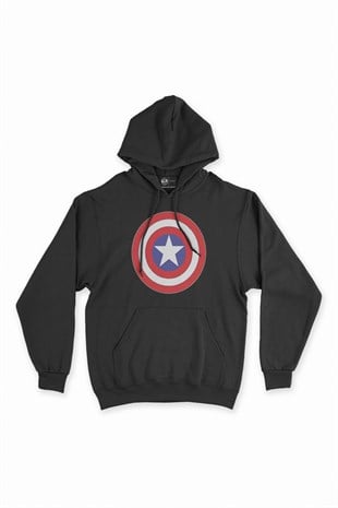 Kaptan Amerika Siyah Kapşonlu Sweatshirt Hoodie