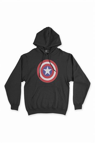 Kaptan Amerika Siyah Kapşonlu Sweatshirt Hoodie