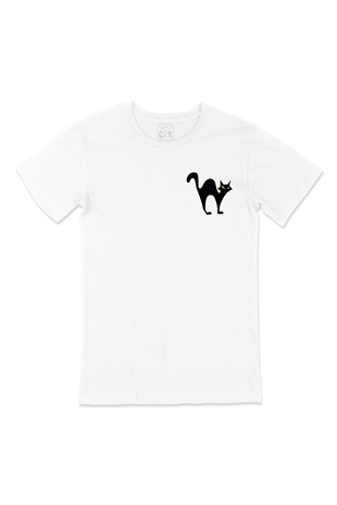 Kara Kedi Cep Logo Tasarımlı Beyaz Tişört