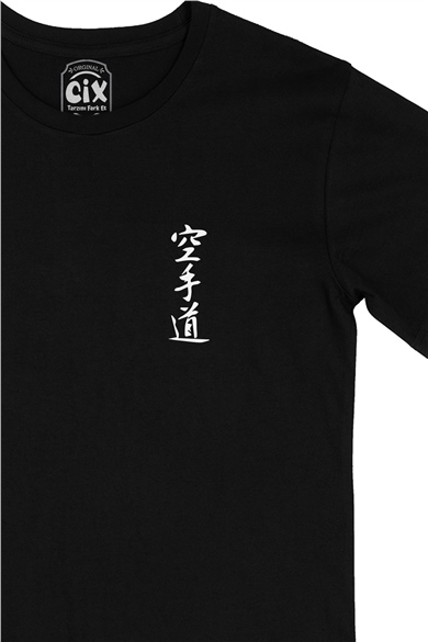 Kara Te Do Cep Logo Tasarımlı Siyah Tişört