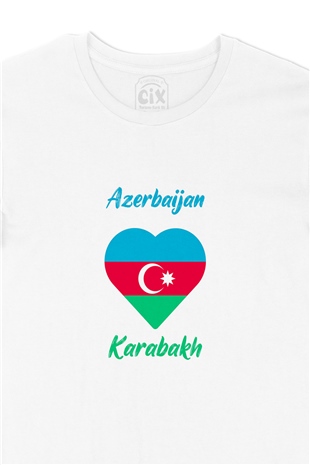 Karabağ Azerbaycan Bayraklı Kalpli Tişört