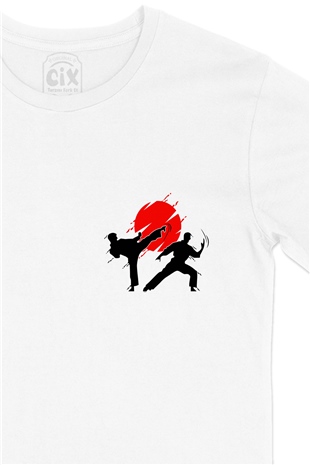 Karate Cep Logo Tasarımlı Beyaz Tişört