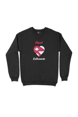 Katmandu Nepal Bayraklı Kalpli Siyah Sweatshirt