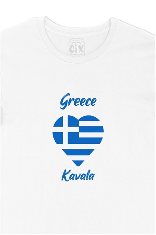 Kavala Yunanistan Bayraklı Kalpli Tişört