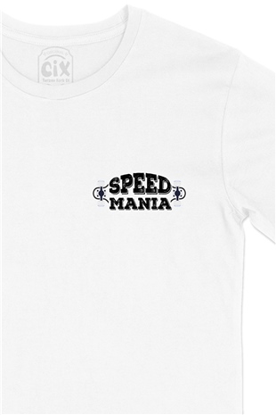Kaykay Speed Mania Cep Logo Tasarımlı Beyaz Tişört