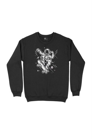 Kaykaylı Astronot Siyah Sweatshirt