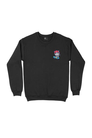 Kaykaylı Panda Cep Tasarım Baskılı Sweatshirt
