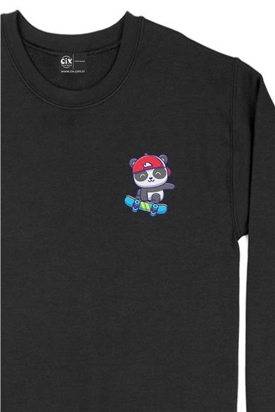 Kaykaylı Panda Cep Tasarım Baskılı Sweatshirt