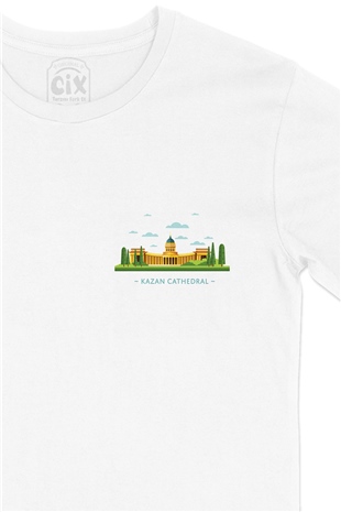 Kazan Katedrali Cep Logo Tasarımlı Beyaz Tişört
