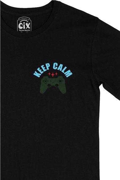 Keep Calm  Cep Logo Tasarımlı Siyah Tişört