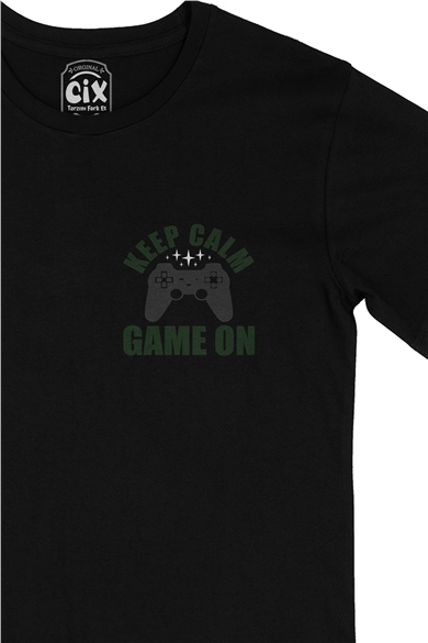 Keep Calm Game On Cep Logo Tasarımlı Siyah Tişört