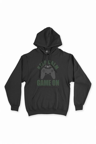 Keep Calm Game On Siyah Kapşonlu Sweatshirt Hoodie