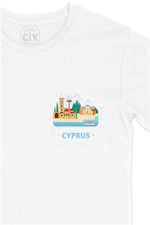 Kıbrıs Cep Logo Tasarımlı Beyaz Tişört