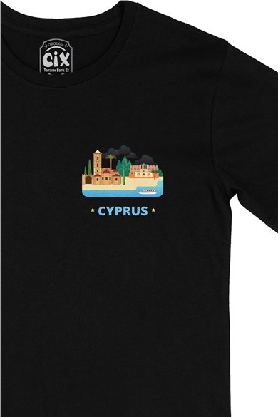 Kıbrıs Cep Logo Tasarımlı Siyah Tişört