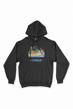 Kıbrıs Siyah Kapşonlu Sweatshirt Hoodie