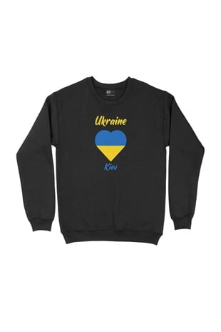 Kiev Ukrayna Bayraklı Kalpli Siyah Sweatshirt