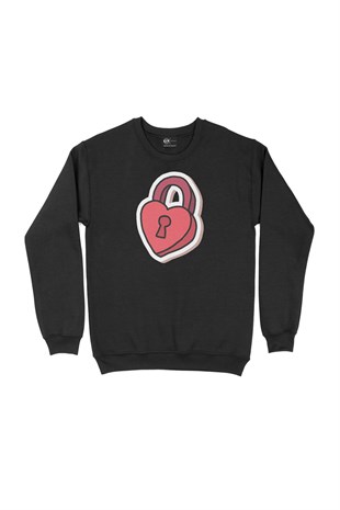 Kilitli Kalp Siyah Sweatshirt