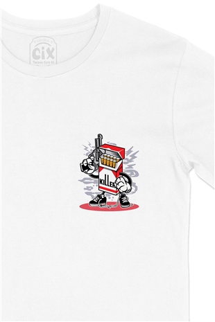 Killer Cep Logo Tasarımlı Beyaz Tişört
