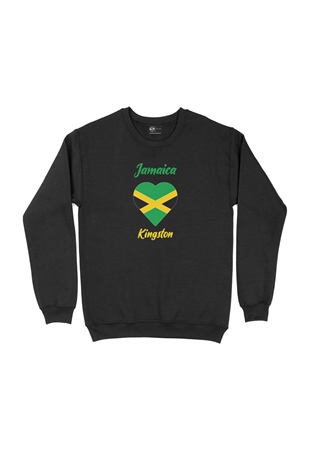 Kingston Jamaika Bayraklı Kalpli Siyah Sweatshirt
