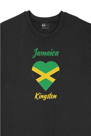 Kingston Jamaika Bayraklı Kalpli Siyah Sweatshirt