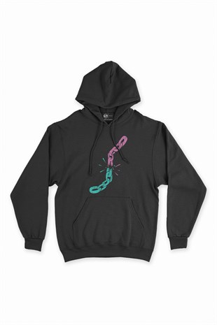 Kır Zincirlerini Siyah Kapşonlu Sweatshirt Hoodie