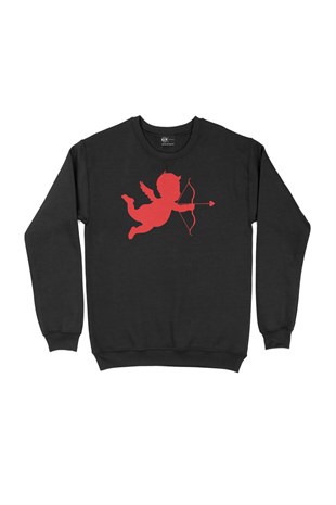 Kırmızı Aşk Oku Siyah Sweatshirt