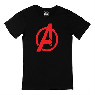 Kırmızı Avengers Logolu Siyah Tişört