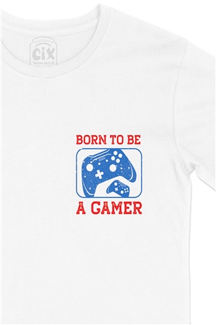 Kırmızı Born To Be A Gamer Cep Logo Tasarımlı Beyaz Tişört