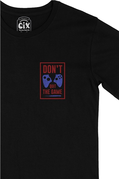 Kırmızı Dont Quit The Game Cep Logo Tasarımlı Siyah Tişört