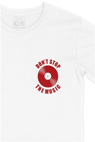 Kırmızı Dont Stop The Music Cep Logo Tasarımlı Beyaz Tişört