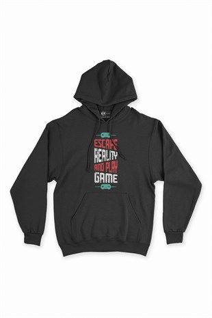 Kırmızı Escape Reality Siyah Kapşonlu Sweatshirt Hoodie