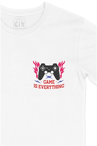 Kırmızı Game is Everything Cep Logo Tasarımlı Beyaz Tişört