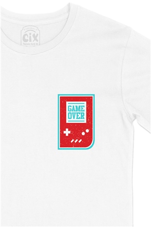 Kırmızı Game Over Cep Logo Tasarımlı Beyaz Tişört