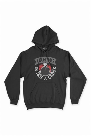 Kırmızı Gaming Is Not A Crime Siyah Kapşonlu Sweatshirt Hoodie