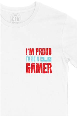 Kırmızı I Am Proud Cep Logo Tasarımlı Beyaz Tişört