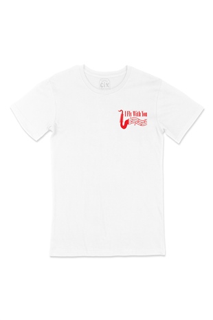 Kırmızı I Fly With You Cep Logo Tasarımlı Beyaz Tişört