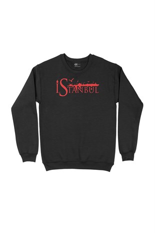 Kırmızı İstanbul Yazılı Siyah Sweatshirt