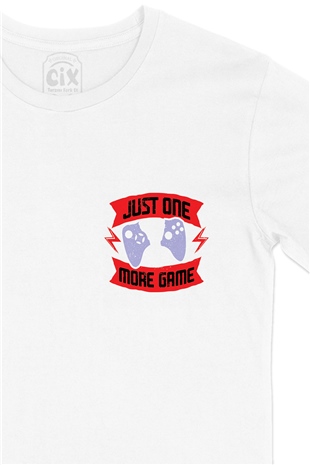 Kırmızı Just One More Game Cep Logo Tasarımlı Beyaz Tişört
