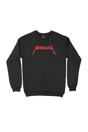 Kırmızı Metallica Logolu Siyah Sweatshirt