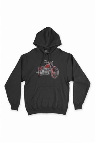 Kırmızı Motor Siyah Kapşonlu Sweatshirt Hoodie