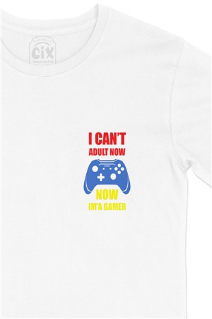 Kırmızı Now I Am A Gamer Cep Logo Tasarımlı Beyaz Tişört