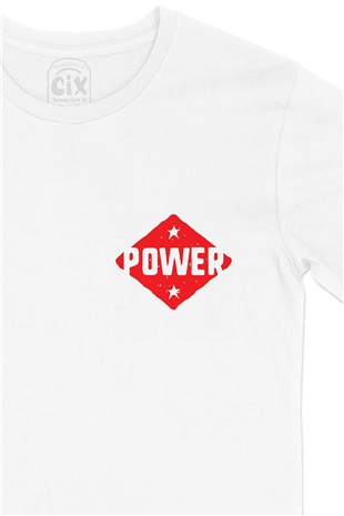 Kırmızı Power Cep Logo Tasarımlı Beyaz Tişört