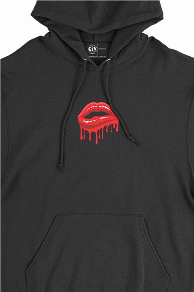 Kırmızı Sexy Dudak Minimal Kapşonlu Sweatshirt Hoodie