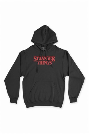 Kırmızı Stranger Things Siyah Kapşonlu Sweatshirt Hoodie