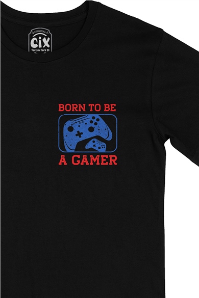 Kırmızı To Be A Gamer Cep Logo Tasarımlı Siyah Tişört