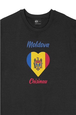 Kişinev Moldova Bayraklı Kalpli Siyah Sweatshirt