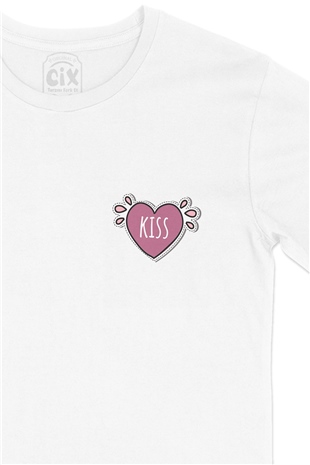 Kiss Cep Logo Tasarımlı Beyaz Tişört