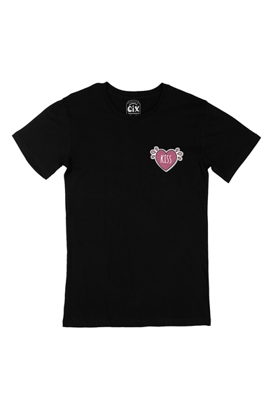 Kiss Cep Logo Tasarımlı Siyah Tişört