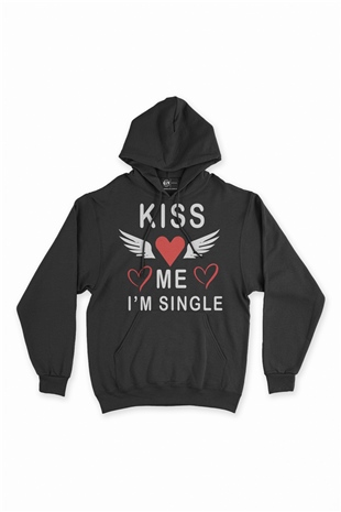 Kiss Me I am Single Siyah Sweatshirt Hoodie