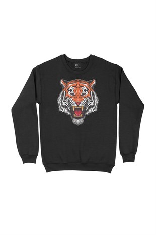 Kızgın Kaplanlı Siyah Sweatshirt